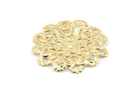 Gold Vintage Pendant, 1 Gold Plated Brass Vintage Filigree Pendant (59mm) L-13