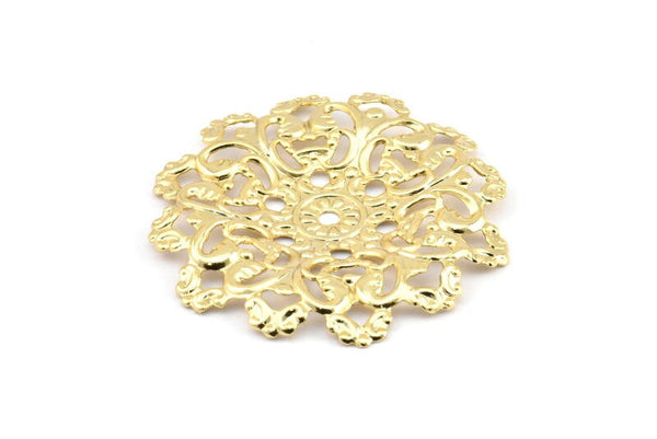 Gold Vintage Pendant, 1 Gold Plated Brass Vintage Filigree Pendant (59mm) L-13