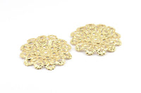 Gold Vintage Pendant, 1 Gold Plated Brass Vintage Filigree Pendant (59mm) L-13