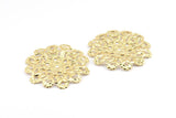 Gold Vintage Pendant, 1 Gold Plated Brass Vintage Filigree Pendant (59mm) L-13