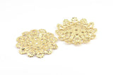 Gold Vintage Pendant, 1 Gold Plated Brass Vintage Filigree Pendant (59mm) L-13
