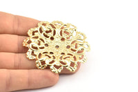Gold Vintage Pendant, 1 Gold Plated Brass Vintage Filigree Pendant (59mm) L-13