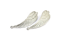Silver Wing Pendant, 2 Silver Tone Wing Pendants With 2 Loops, Earring, Jewelry Findings (43x13x1.5mm) BS 1959