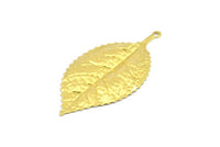 Brass Leaf Charm, 3 Raw Brass Leaf Pendant Charms Findings (60x30mm) A0496
