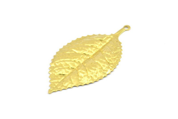 Brass Leaf Charm, 3 Raw Brass Leaf Pendant Charms Findings (60x30mm) A0496