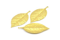 Brass Leaf Charm, 3 Raw Brass Leaf Pendant Charms Findings (60x30mm) A0496