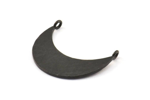 Hammered Crescent Pendant, 3 Oxidized Brass Black Hammered Crescent Pendants With 2 Loops (29x10x1mm) BS 1882 S327