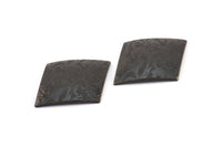 Cambered Textured Rhombus, 4 Oxidized Brass Black Flower Textured Diamond Findings  (28x22mm) D0101--C022 S338