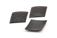 Cambered Textured Rhombus, 4 Oxidized Brass Black Flower Textured Diamond Findings  (28x22mm) D0101--C022 S338