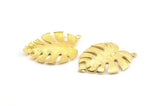 Brass Leaf Charm, 2 Raw Brass Monstera Leaf Pendant Charms Findings (37x29.5x2.5mm) BS 2047