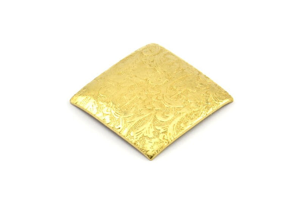 Brass Square Charm, 5 Raw Brass Flower Textured Square Findings (25mm) D0102--C002
