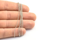 Silver Brass Chain, 20 Meters 66 feet (1.2 mm) Silver Tone Brass Faceted Ball Chain - W70 ( Z031 )