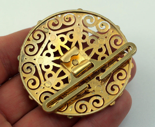 Swarovski Belt Buckle, 1 Gold Plated Vintage Brass And Swarovski Belt Buckle, Findings (56mm) Y278