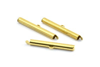 Brass Slide On End, 24 Raw Brass Slide On End Clasps for Seed Beads, Findings, Bracelets (35x4mm) BS 2076