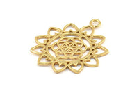 Gold Textured Pendant - 2 Gold Plated Brass Textured Pendants With Hearts (36x30x1.3mm) N0253 Q0119
