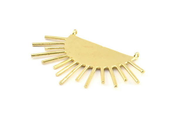 Moon and Sun , 2 Raw Brass Crescent Moon and Semi Sun Ethnic Pendants With 2 Loops, Findings, Charms (54x35x1mm) U126