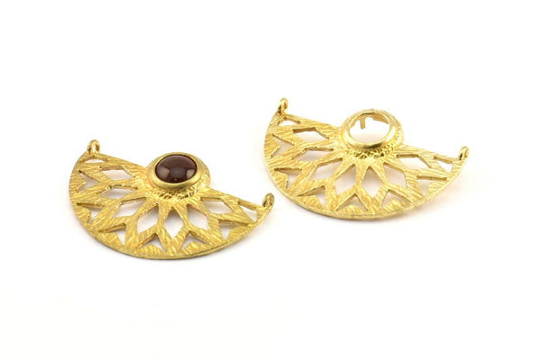 Brass Ethnic Pendant, 2 Raw Brass Semi Circle Pendants with 2 Loops and 1 Pad Setting (36x25x3x1mm) BS 1948