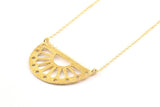 Ethnic Sun Pendant, 2 Raw Brass Semi Circle Pendant With 2 Loops (38x22x1mm) BS 1944