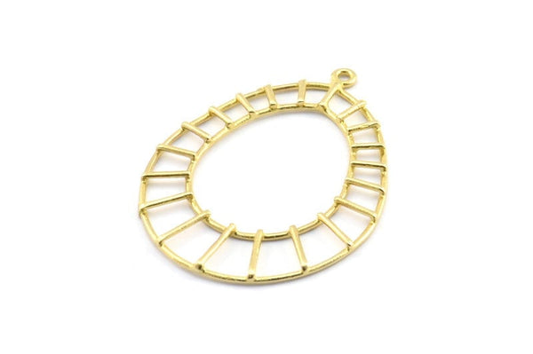 Oval Geometric Pendant, 3 Raw Brass Textured Oval Geometric Pendants With 1 Loop, Earrings, Findings (49.5x37.5x2mm) BS 2025