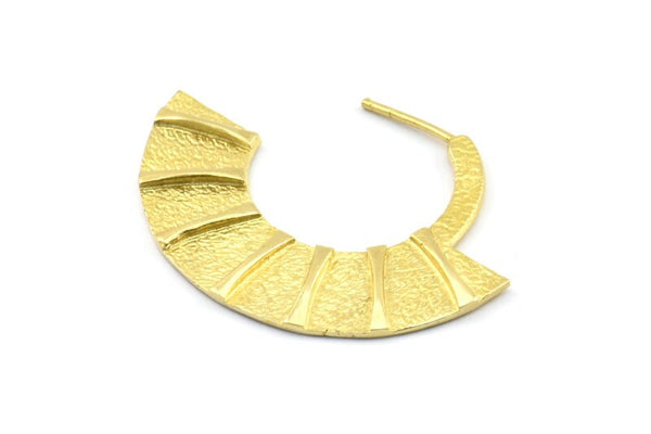 Geometric Earring Findings, 2 Raw Brass Semi Circle Textured Earring Findings (44x34x1.8mm) BS 2059