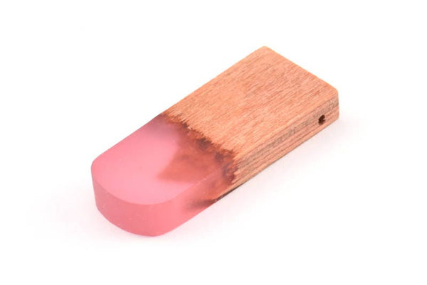 Resin&Wood D Shape Pendant, 2 Pink Brown D Shape Pendant with 2 Holes, Earrings (32x12.5x4mm) X031