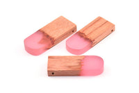 Resin&Wood D Shape Pendant, 2 Pink Brown D Shape Pendant with 2 Holes, Earrings (32x12.5x4mm) X031
