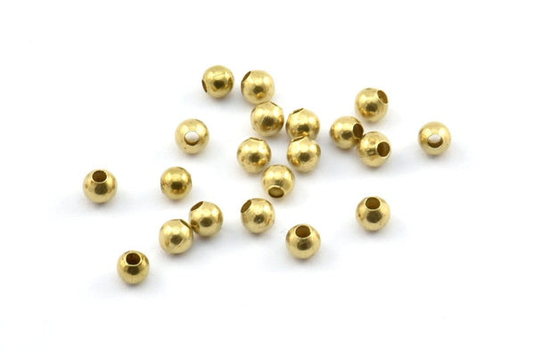 Brass Ball Bead, Raw Brass Spacer Ball Beads, Crimp Beads (3mm, Hole Size 1.2mm ) Bs 1088--n0569