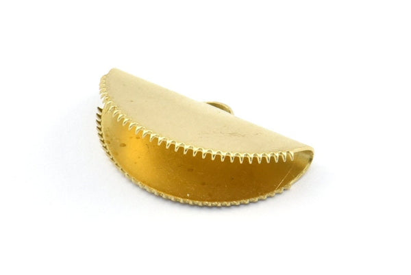Half Moon Crimp, 12 Raw Brass Ribbon Crimp Ends With 1 Loop, Findings (25x14.5mm) E102
