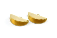 Half Moon Crimp, 12 Raw Brass Ribbon Crimp Ends With 1 Loop, Findings (25x14.5mm) E102