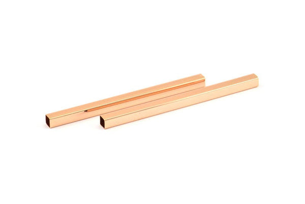 Geometric Tube Beads, 3 Rose Gold Plated Brass Square Tubes (5x80mm) Bs 1609
