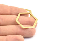 Hexagon Choker Charm, 6 Raw Brass Hexagon Charms, Pendants, Findings (39x29.5x1mm) E033