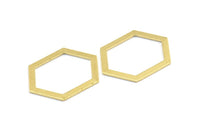 Hexagon Choker Charm, 6 Raw Brass Hexagon Charms, Pendants, Findings (33x24.5x1mm) E075