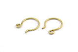 Brass Earring Wires, 50 Raw Brass Earring Wires With 1 Loop (18x15x1.2mm) BS 2286