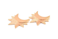 Moon and Sun , 1 Rose Gold Plated Brass Crescent Moon and Semi Sun Ethnic Pendants with 2 Loops, Findings, Charms (36.5x41x0.9mm) U133 Q0422