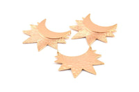 Moon and Sun , 1 Rose Gold Plated Brass Crescent Moon and Semi Sun Ethnic Pendants with 2 Loops, Findings, Charms (36.5x41x0.9mm) U133 Q0422