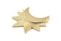 Moon and Sun , 1 Gold Plated Brass Crescent Moon and Semi Sun Ethnic Pendants with 2 Loops, Findings, Charms (36.5x41x0.9mm) U133 Q0422