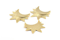 Moon and Sun , 1 Gold Plated Brass Crescent Moon and Semi Sun Ethnic Pendants with 2 Loops, Findings, Charms (36.5x41x0.9mm) U133 Q0422