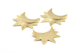 Moon and Sun , 1 Gold Plated Brass Crescent Moon and Semi Sun Ethnic Pendants with 2 Loops, Findings, Charms (36.5x41x0.9mm) U133 Q0422