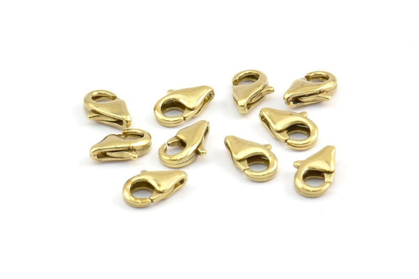 Brass Parrot Claps, 12 Raw Brass Lobster Claw Clasps (8.5x5mm) E091