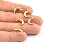 Altın Ay Tılsımı, 1 Halkalı 6 Altın Kaplama Pirinç Dokulu Boynuz Tılsımı, Kolye Ucu, Mücevher Parçası (12x4x3mm) N0335 Q0417