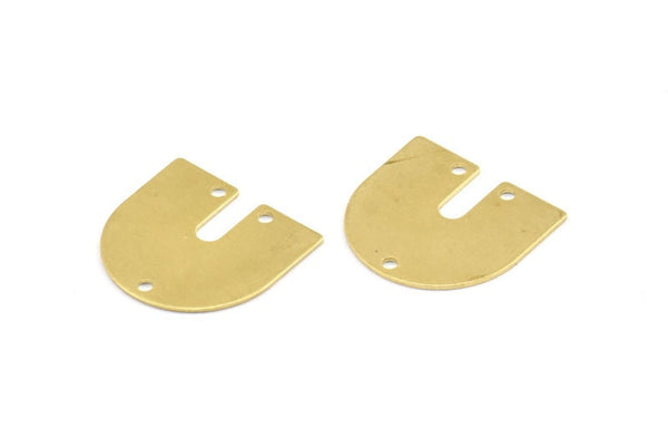 Brass Geometric Charm, 24 Raw Brass U Shaped Pendants With 3 Holes, Charms, Findings (16x17x0.50mm) E142