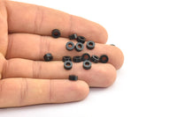 Black Industrial Spacer Beads - 25 Oxidized Brass Industrial Findings, Spacer Beads (6x3mm) A0435 S376