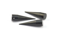 Black Tribal Charm, 2 Oxidized Brass Black Long Spike Tribal Pendant (30x8mm) A0770