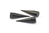 Black Tribal Charm, 2 Oxidized Brass Black Long Spike Tribal Pendant (30x8mm) A0770