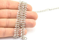 Fish Bone Chain, 2 Meters Silver Tone Textured Brass Fish Bone Chain (11mm) Z063
