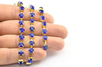 Vintage Sapphire Chain, 3 Meters Vintage Light Sapphire Crystal Rhinestone Chain With Brass Frame (6x5mm) - Made In Austria AL-06