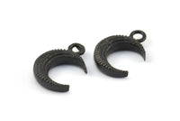 Black Moon Charm, 6 Oxidized Brass Black Textured Horn Charms With 1 Loop, Pendant, Jewelry Finding (12x3.60x3.65mm) N0302 S646