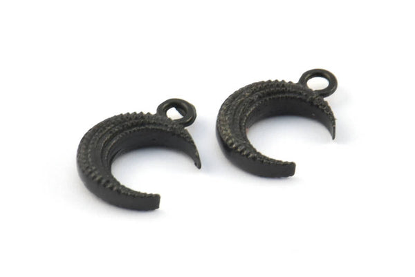 Black Moon Charm, 6 Oxidized Brass Black Textured Horn Charms With 1 Loop, Pendant, Jewelry Finding (12x3.60x3.65mm) N0302 S646