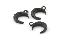 Black Moon Charm, 6 Oxidized Brass Black Textured Horn Charms With 1 Loop, Pendant, Jewelry Finding (12x3.60x3.65mm) N0302 S646