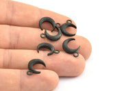 Black Moon Charm, 6 Oxidized Brass Black Textured Horn Charms With 1 Loop, Pendant, Jewelry Finding (12x3.60x3.65mm) N0302 S646